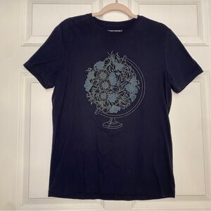 Banana Republic Factory Eco T-Shirt Floral Globe Earth Navy Blue Size Medium